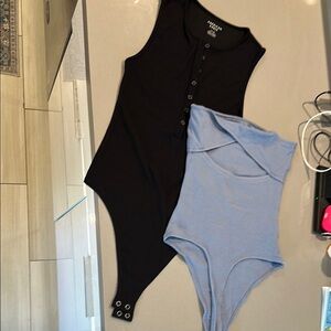 TWO AMERICAN EAGLE BODYSUITS TUBE AND BUTTON UP TANK SIZE SMALL BLACK AND BLUE